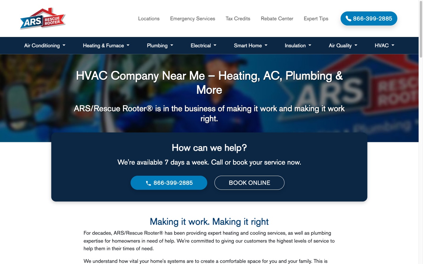 ars.com homepage — ARS/Rescue Rooter national HVAC and plumbing services