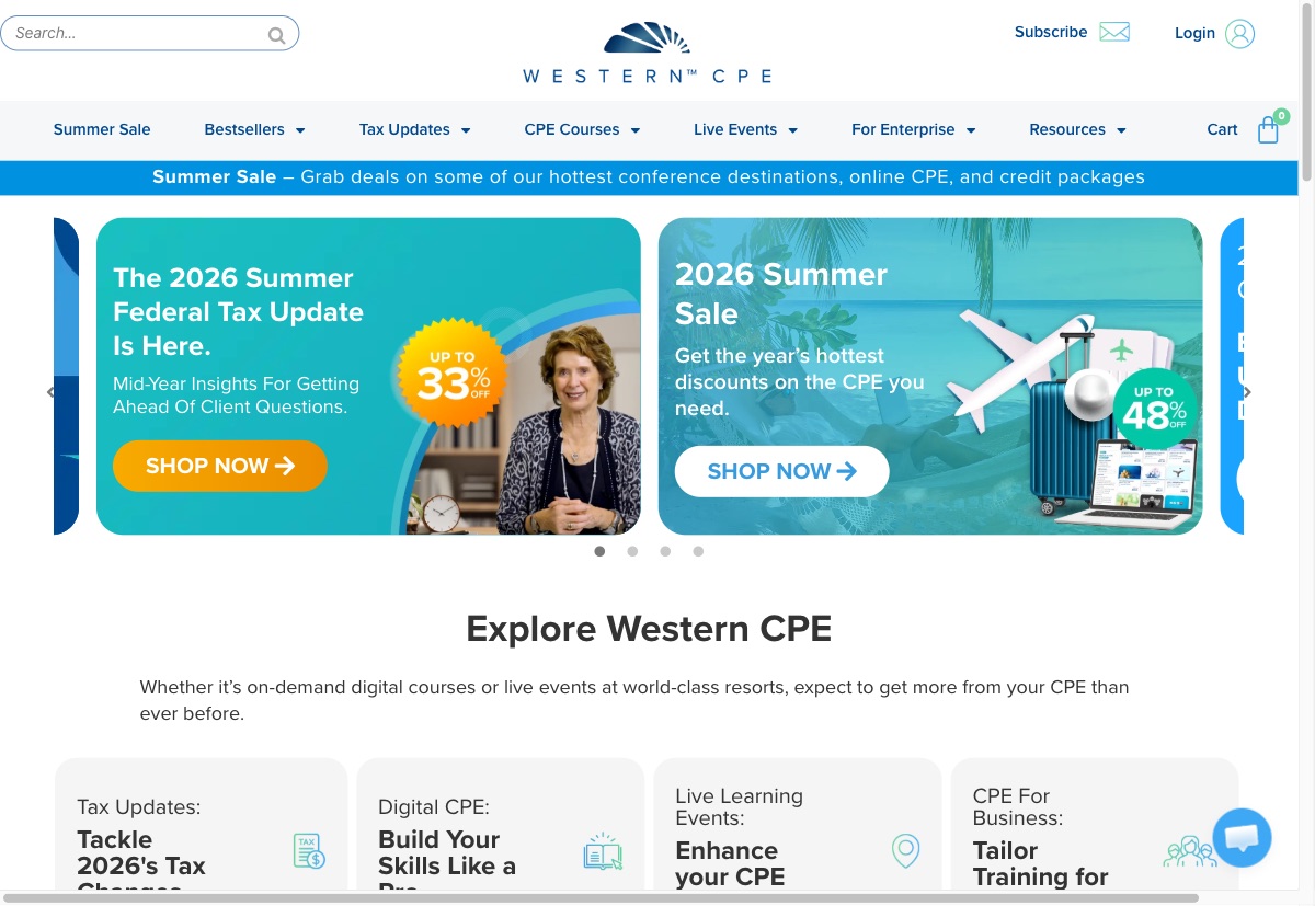 westerncpe.com homepage — Western CPE continuing education for tax and financial professionals